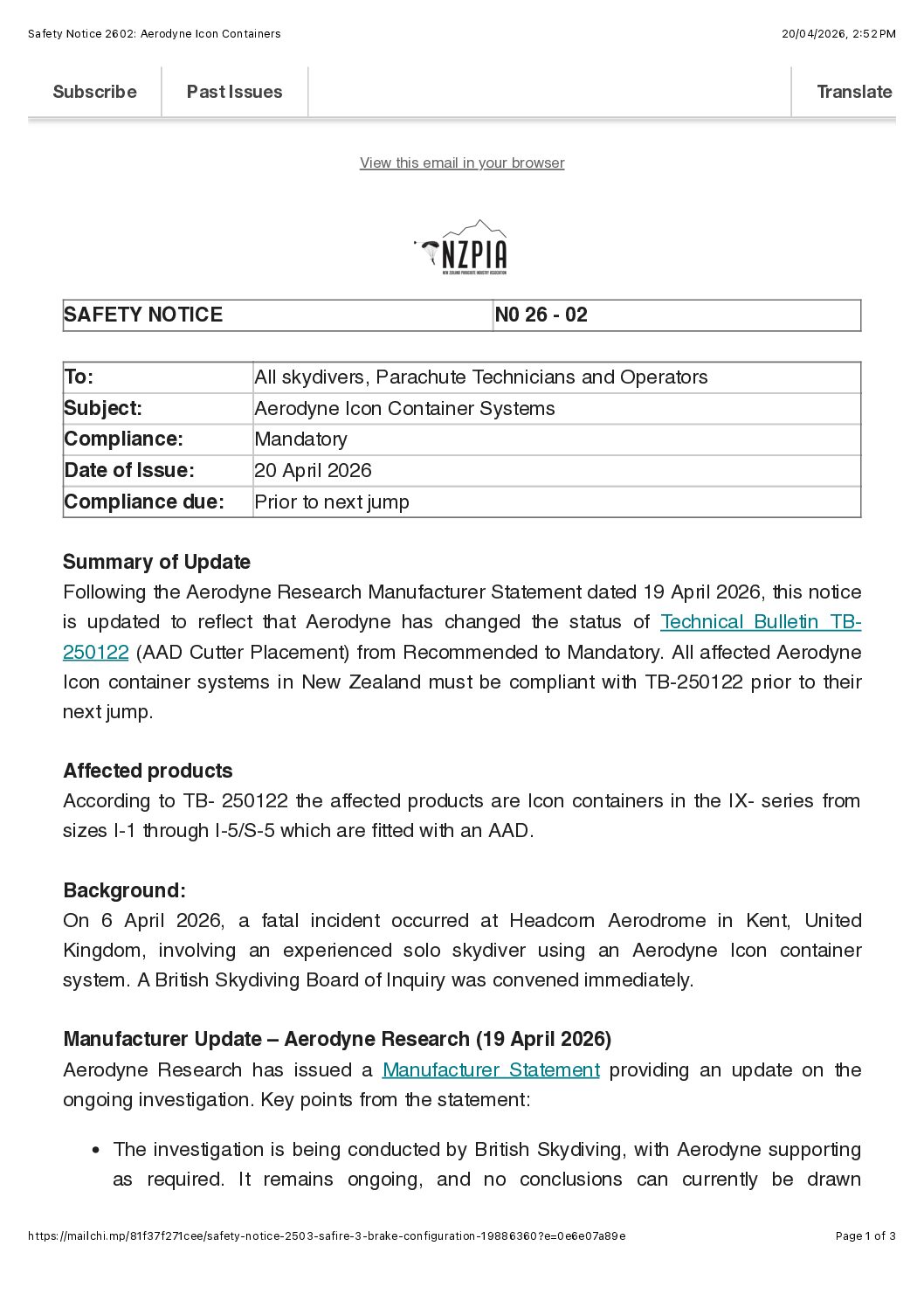 Safety Notice 2602 Aerodyne Icon Containers Updated
